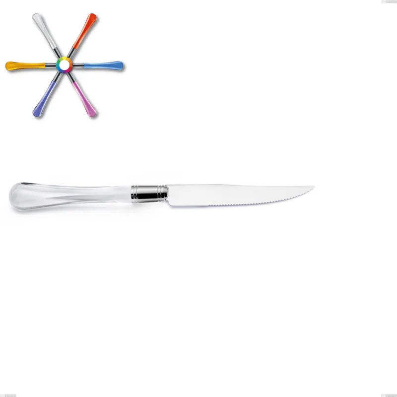 Coltello bistecca Zaffiro, (acciaio 18.10 aisi304), manico in metacrilato Eme Posaterie trasparente 1 Popolare