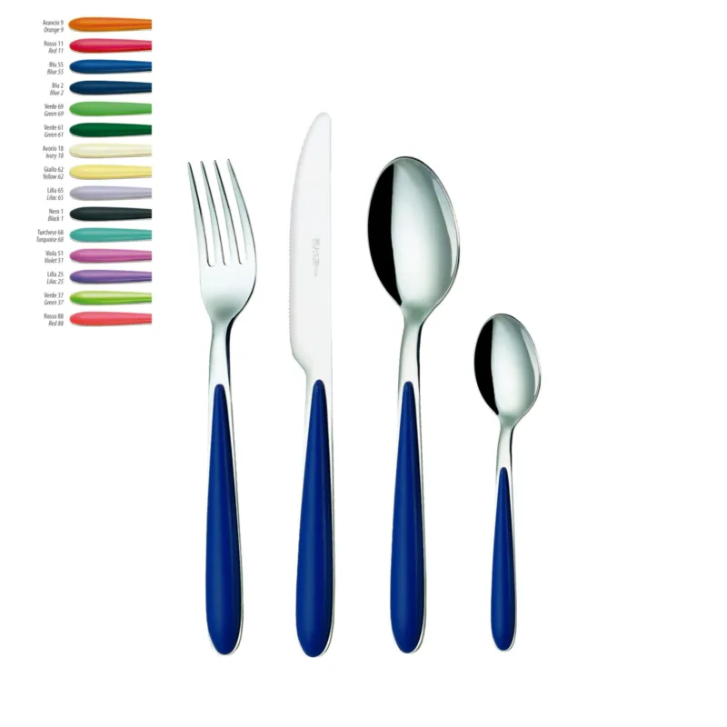 Compra Adesso Set posate colorate CARIBE 24 pezzi in acciaio 18c in confezione panoramica Eme Posaterie blu 2