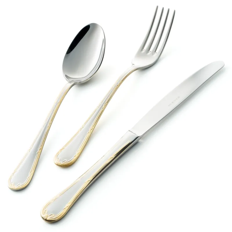 Servizio Posate LUIGI XVI ORO 24 pezzi acciaio inox e oro 18/10 AISI304 spessore 3 mm In Confezione Panoramica Eme Posaterie Economico