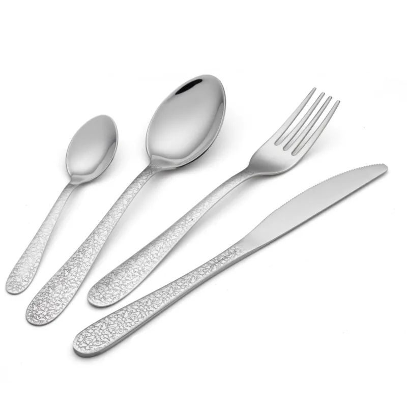 Nuova Collezione Servizio Posate ARABESQUE 24 pezzi in acciaio 18/10 lucido spessore 1,8 mm con coltello seghettato confezione vetrina Eme Posaterie