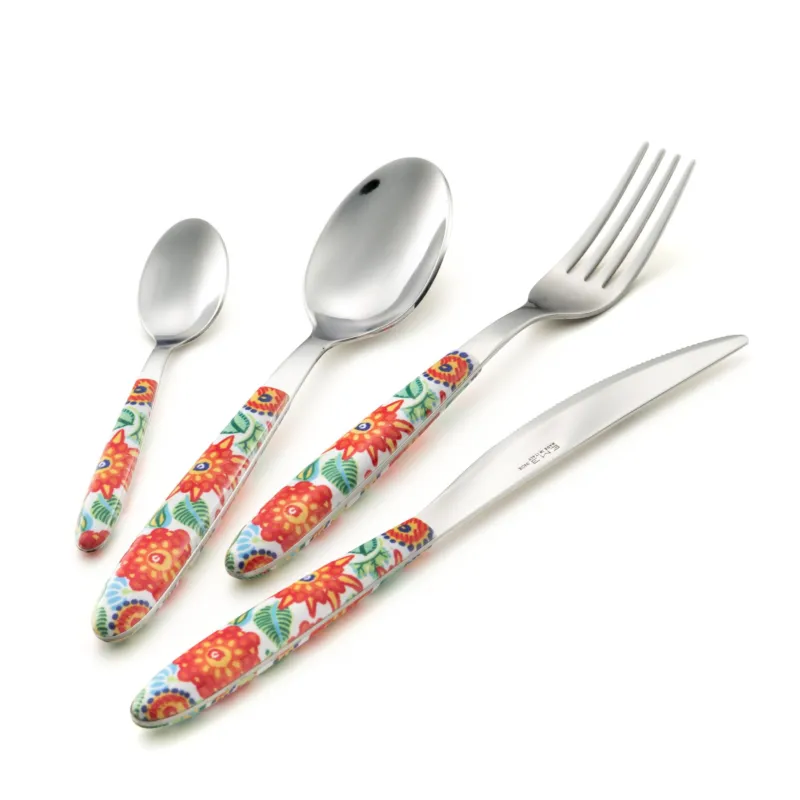 Set Posate colorate 4 pezzi VERO Tropical Rosso 1 posto tavola 18/C Eme Posaterie Novità