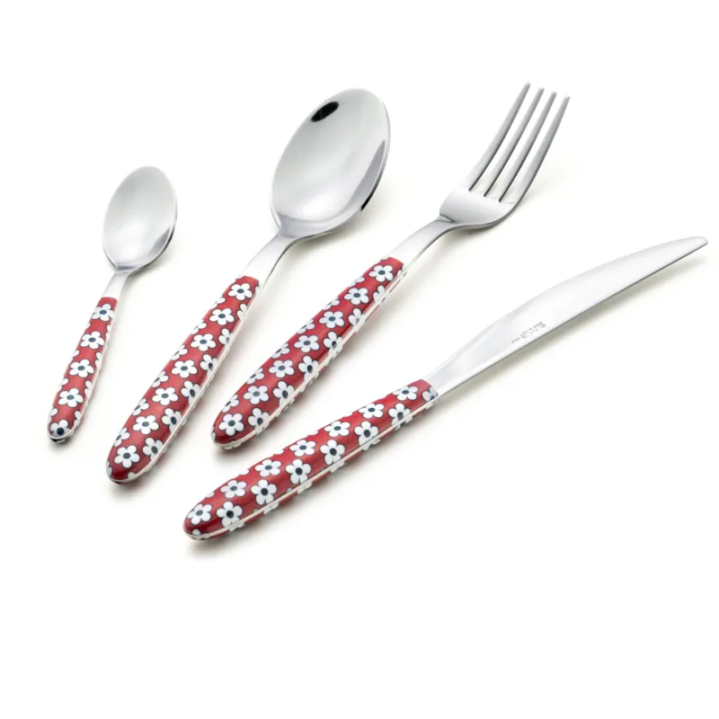 Set Posate colorate 4 pezzi VERO MARGARITA Rosso 1 posto tavola 18/C in confezione vetrina Eme Posaterie A Buon Prezzo