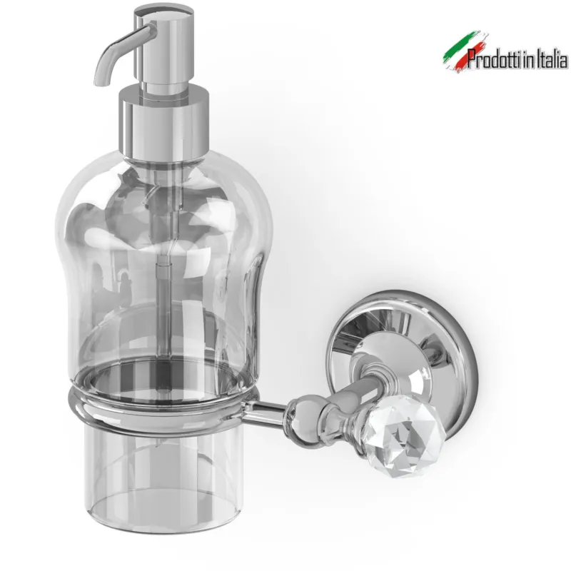 Novità Porta Dispenser da Appendere Madras Oriente 15,20x13,30xh19 cm in Acciaio Lucido contenitore in vetro trasparente IBB 1974