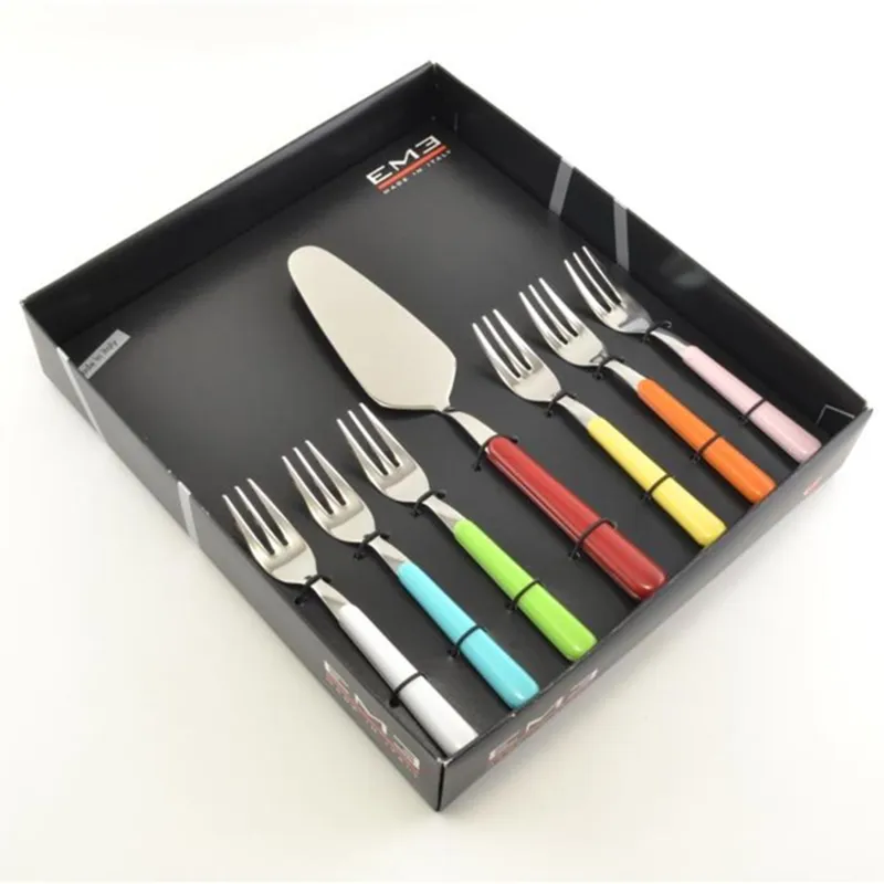 Acquista Ora Set Forchettine da Dolce 6 pezzi + Paletta 7 colori BRIO in acciaio 18/C in confezione Regalo Colori Eme Posaterie