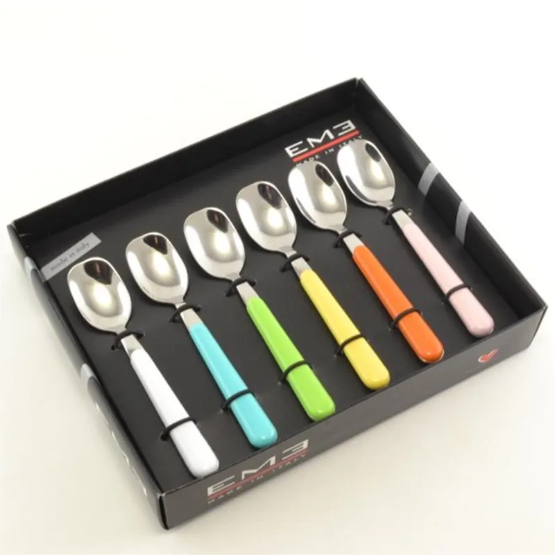 Set Cucchiaini da Gelato 6 pezzi 6 colori BRIO in acciaio 18/C in confezione Regalo Colori Eme Posaterie Sconto