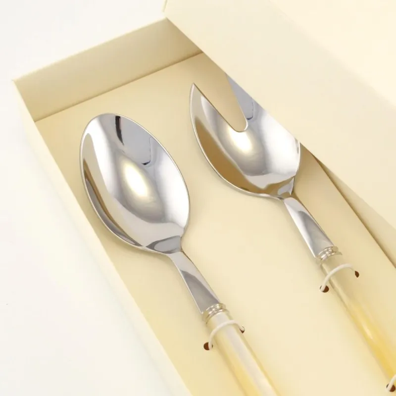 Confezione due pezzi per Insalata Linea PERLATO manicatura in acrilico con ghiera lunghezza 238 mm composizione in scatolata bomboniera serigrafata Eme Posaterie Miele Perlato 12 EME Promozione
