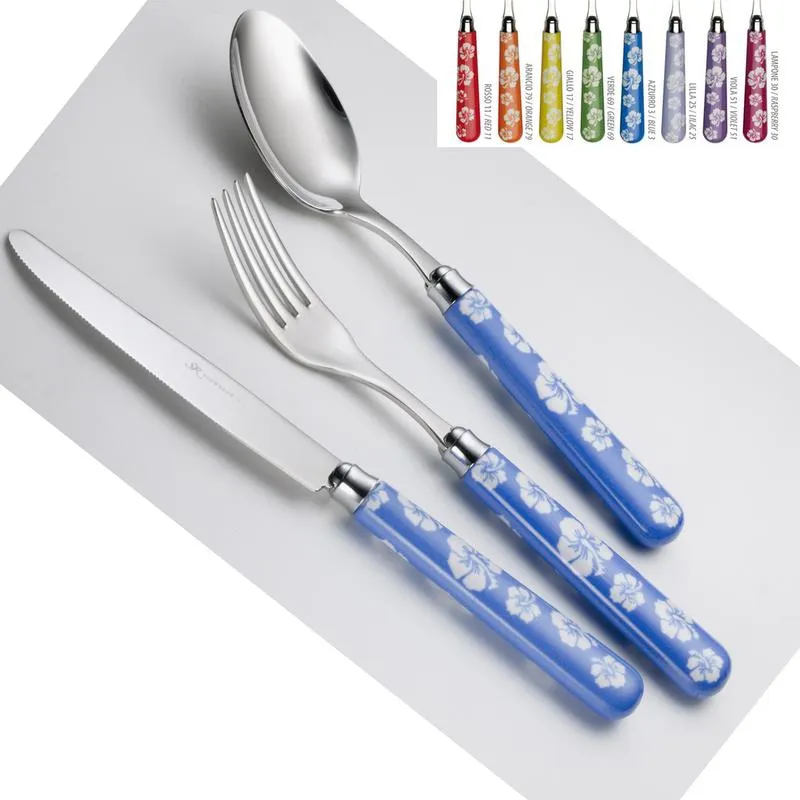 Set Posate colorate TIARRE‘ 1 Coltello 1 Forchetta 1 Cucchiaio 1 Cucchiano caffe in acciaio 1810 Eme Posaterie Arancio 79 EME Di Tendenza