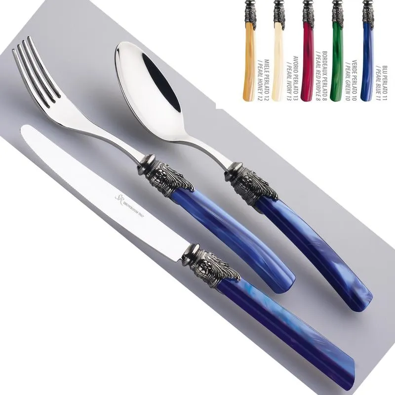 Promo Stagionale Servizio Posate Colorate Set 24 pezzi LYON in acciaio 1810 manico metacrilato lavabili in lavastoviglie EME Eme Posaterie Avorio Perlato 13 EME