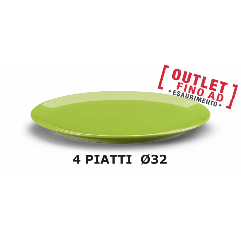 Prezzo Scontato PiattI RotondI da Portata, Torta, o Pizza set 4 pezzi diametro 32x32x h 2cm - in GRES adatto alla lavastoviglie colore verde Kaleidosmilano