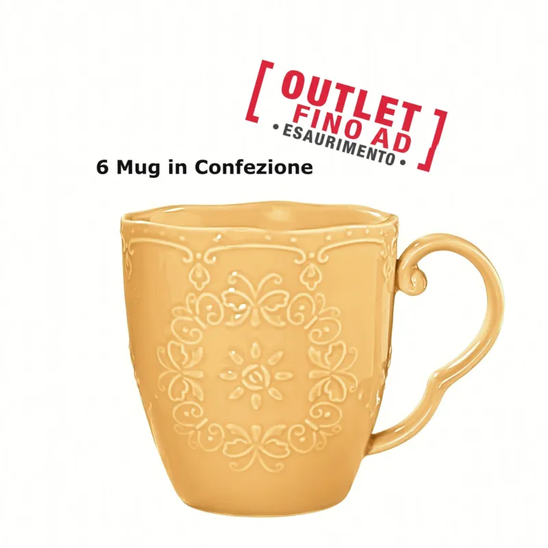 Mug in porcellana colorata a rilievo confezione da 6 Pezzi Dimensioni 8 x 15,5 cm -Ml 300 colore Pesca Kaleidosmilano Sconto