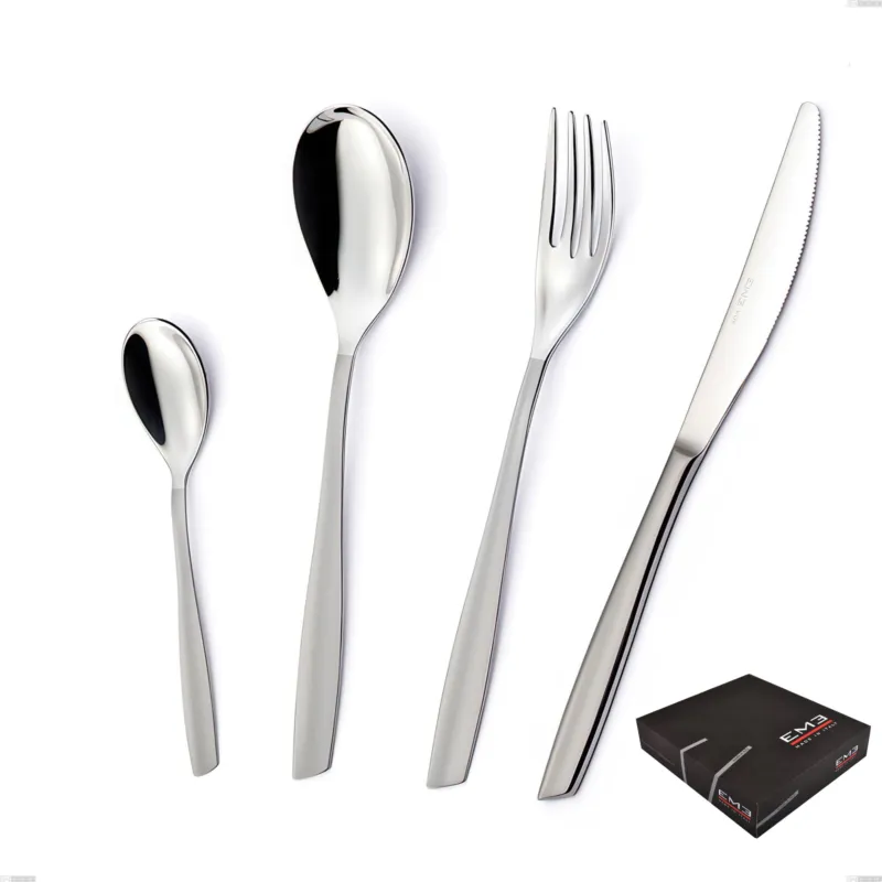 Confezione regalo 49 pezzi Eleven Twin, acciaio 18.10 aisi 304 lucida con manici satinati Eme Posaterie Promo Stagionale