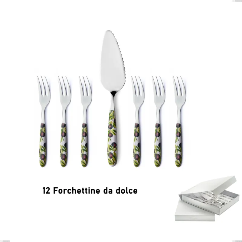 Offerta Lampo Confezione a libro 13 pezzi, forchettine più paletta dolce Vero Taggia, acciaio 18.0 nickel free, manicatura pbt sublimato acciaio lucido Eme Posaterie