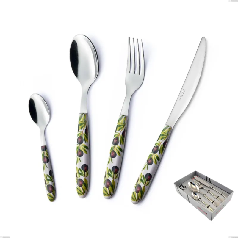 Di Tendenza Confezione vetrina 16 pezzi Vero Taggia, acciaio 18.0 nickel free, manicatura pbt sublimato acciaio lucido Eme Posaterie