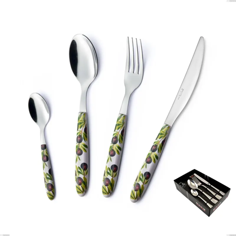Compra Online Confezione vetrina 24 pezzi Vero Taggia, acciaio 18.0 nickel free, manicatura pbt sublimato acciaio lucido Eme Posaterie