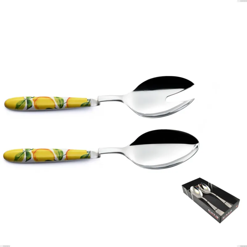 Confezione Vetrina 2 pezzi Insalata Clip Vero Sorrento, acciaio 18.0 nickel free, manicatura pbt sublimato acciaio lucido Eme Posaterie Professionale