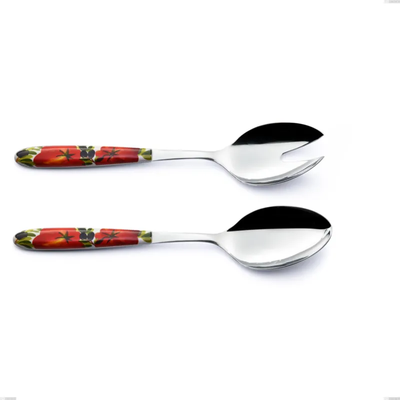 Coppia insalata Vero Albenga, acciaio 18.0 nickel free, manicatura pbt sublimato acciaio lucido, lunghezza 250 mm Eme Posaterie Affare