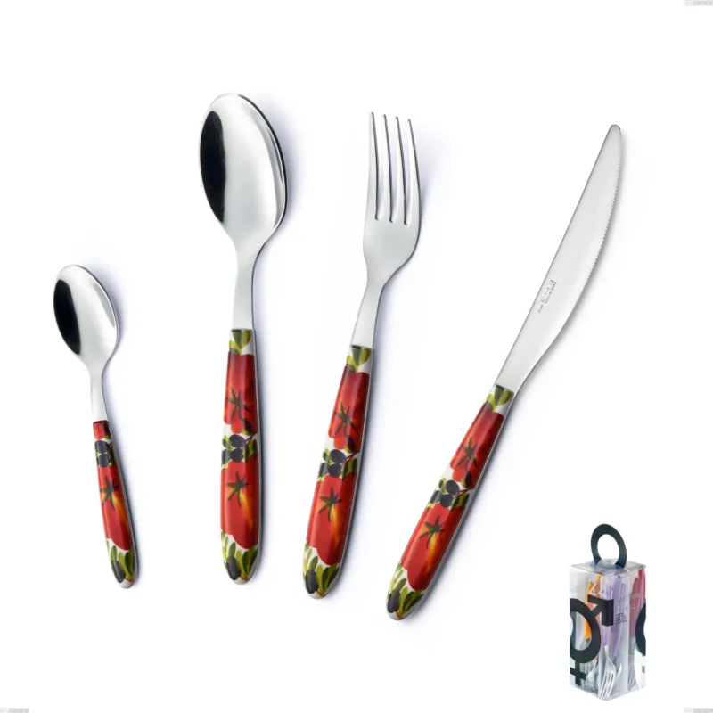 Offerta Limitata Confezione You&Me 24 pezzi posate Vero Albenga, acciaio 18.0 nickel free, manicatura pbt sublimato acciaio lucido Eme Posaterie