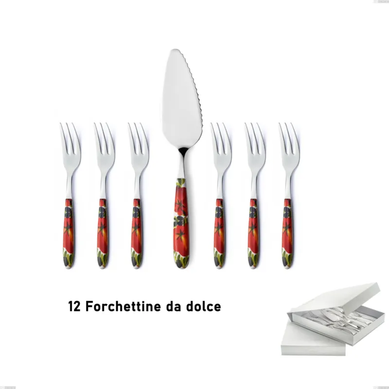 Prezzo Ridotto Confezione a libro 13 pezzi, forchettine più paletta dolce Vero Albenga, acciaio 18.0 nickel free, manicatura pbt sublimato acciaio lucido Eme Posaterie