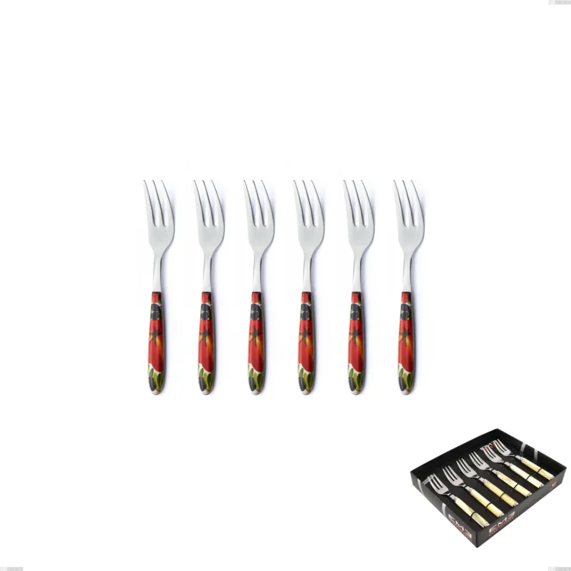 Sconto Confezione vetrina 6 pezzi forchette dolce Vero Albenga, acciaio 18.0 nickel free, manicatura pbt sublimato acciaio lucido Eme Posaterie