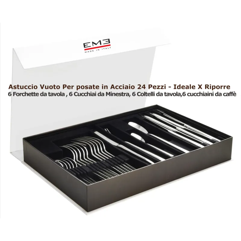 Scelto Dai Clienti Astuccio Cofanetto con calamita per posate >In Acciaio Vuoto da 24 pezzi -6 Forchette -6 Cucchiai-6 Coltelli da tavola - 6 cucchiaini caffe Eme Posaterie