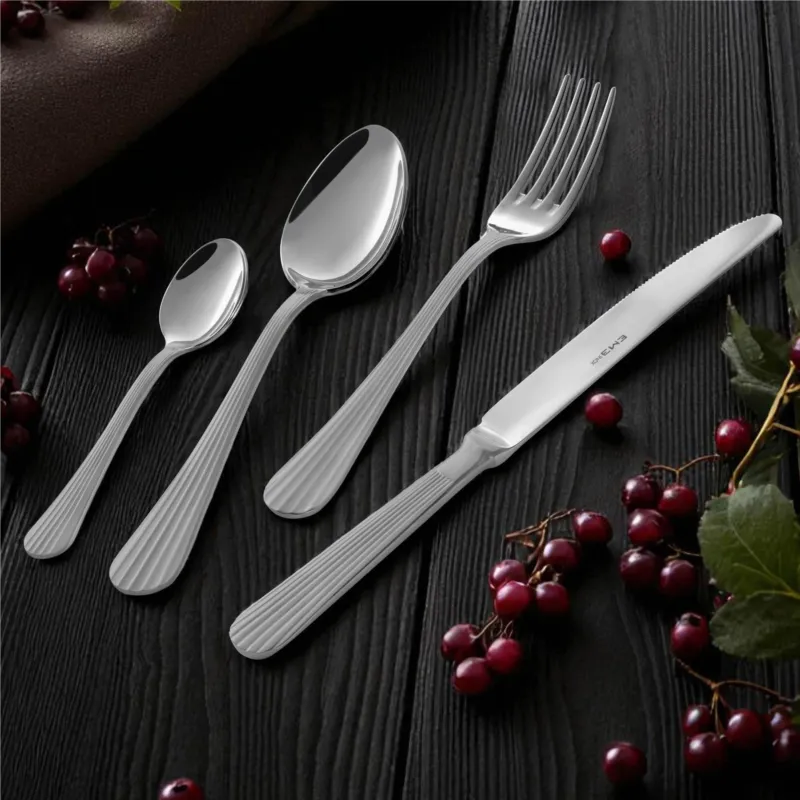 Nuova Collezione Confezione vetrina 24 pezzi Posate manico Satinato EDEN TWIN, inox 18.10 (AISI304), spessore 3.00 mm linea TWING Metà satinata Metà Acciaio Lucido Eme Posaterie