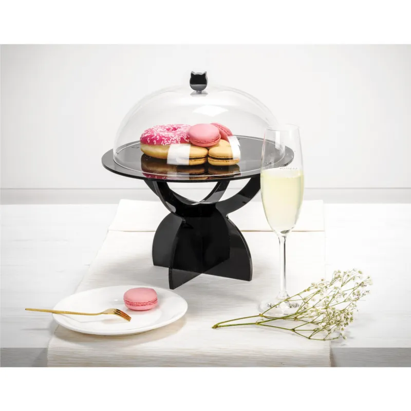 Compra Online Alzata, Tortiera Porta dolci o Frutta con campana in Plexiglass SMALL Dimensioni Ø27 xh17,5 cm - colore nero lucido IPlex Design