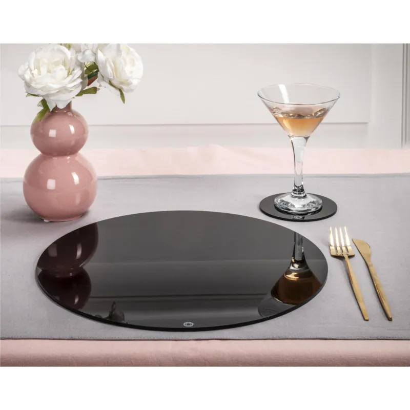 Sottopiatto più Sottobicchiere set 2 Pezzi in cristallo acrilico MODERN 33x33 cm spessore 3 mm cristallo acrilico colore nero lucido IPlex Design Compra Adesso