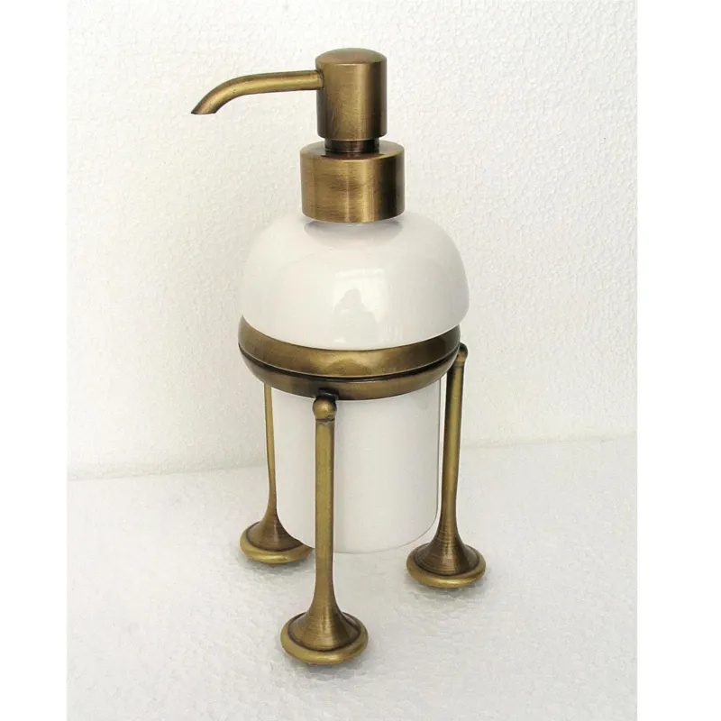 Porta Dispenser appoggio in Ottone Bronzo Satinato con Bicchiere in Ceramica Dimensione 8x8xh 21 cm, Linea FLORENCE bicchiere in ceramica Bronzo Satinato Saccardi 1973 Occasione Imperdibile
