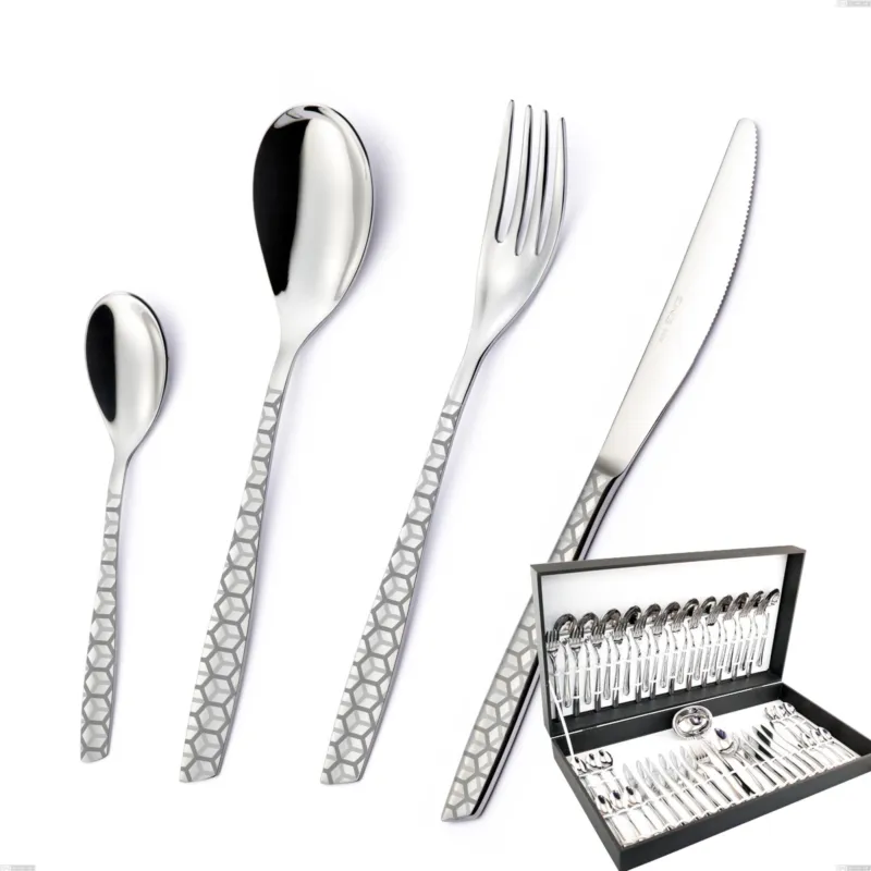 Affare Astuccio 51 pezzi eleven exa, Acciaio inox Aisi 304 Acciaio lucido disegno laser, spessore 2.5mm Eme Posaterie