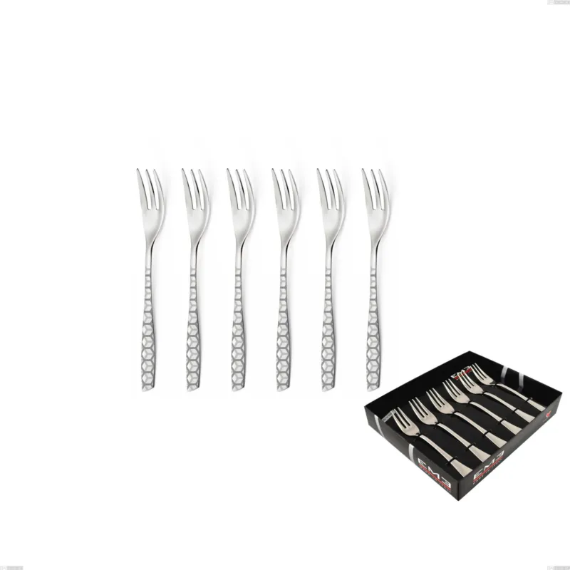 Nuova Collezione Confezione vetrina 6 pezzi forchettine dolce eleven exa, Acciaio inox Aisi 304 Acciaio lucido disegno laser, spessore 2.5mm Eme Posaterie