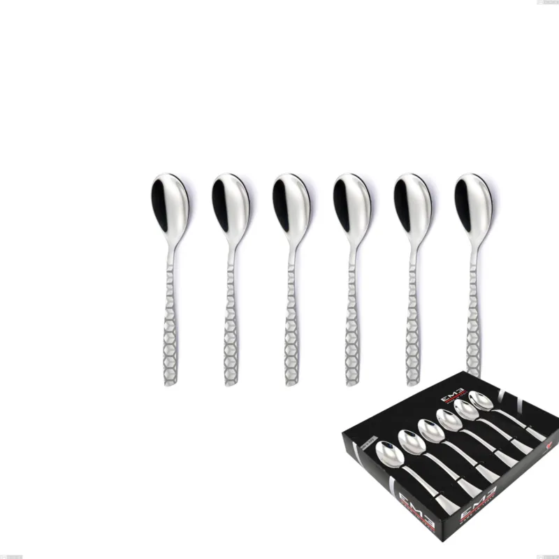 Confezione vetrina 6 pezzi caffè eleven exa, Acciaio inox Aisi 304 Acciaio lucido disegno laser, spessore 2.5mm Eme Posaterie A Buon Prezzo
