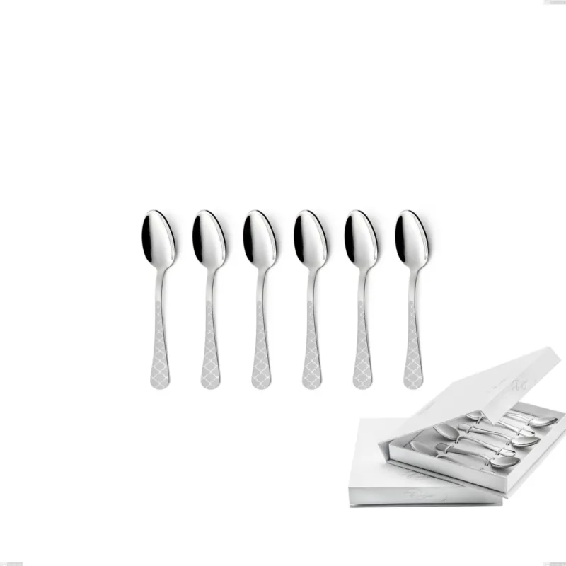Prezzo Conveniente Confezione a libro 6 pezzi cucchiaino moka Milano Damask, 18/10 (AISI304) acciaio lucido effetto damascato Acciaio lucido disegno laser, spessore 2.5mm Eme Posaterie
