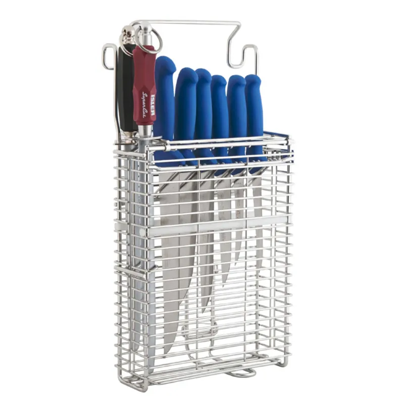 Cesto Portacoltelli 6 pz + 2 acciaini Cesto realizzato in acciaio inossidabile W.Nr. 1.4307 Cesto che può contenere 6 coltelli+ 2 acciaini Coltelleria Valgobbia Pagamento Sicuro