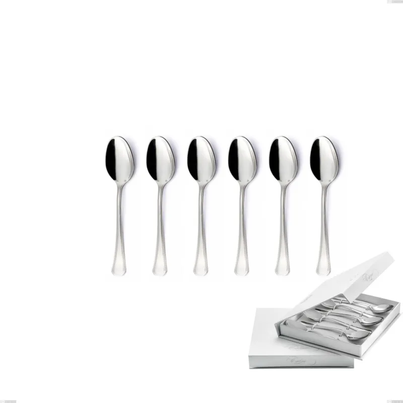 Confezione a libro 6 pezzi cucchiaini caffè Savoia Argento 8 micron, Acciaio inox Aisi 304 Finitura Argentata, spessore argento 8 micron, spessore posata 3 mm Eme Posaterie Direttamente Dal Produttore