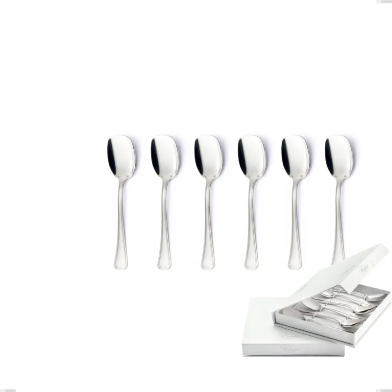 Consegna Rapida Confezione a libro 6 pezzi cucchiaini gelato Savoia Argento 8 micron, Acciaio inox Aisi 304 Finitura Argentata, spessore argento 8 micron, spessore posata 3 mm Eme Posaterie
