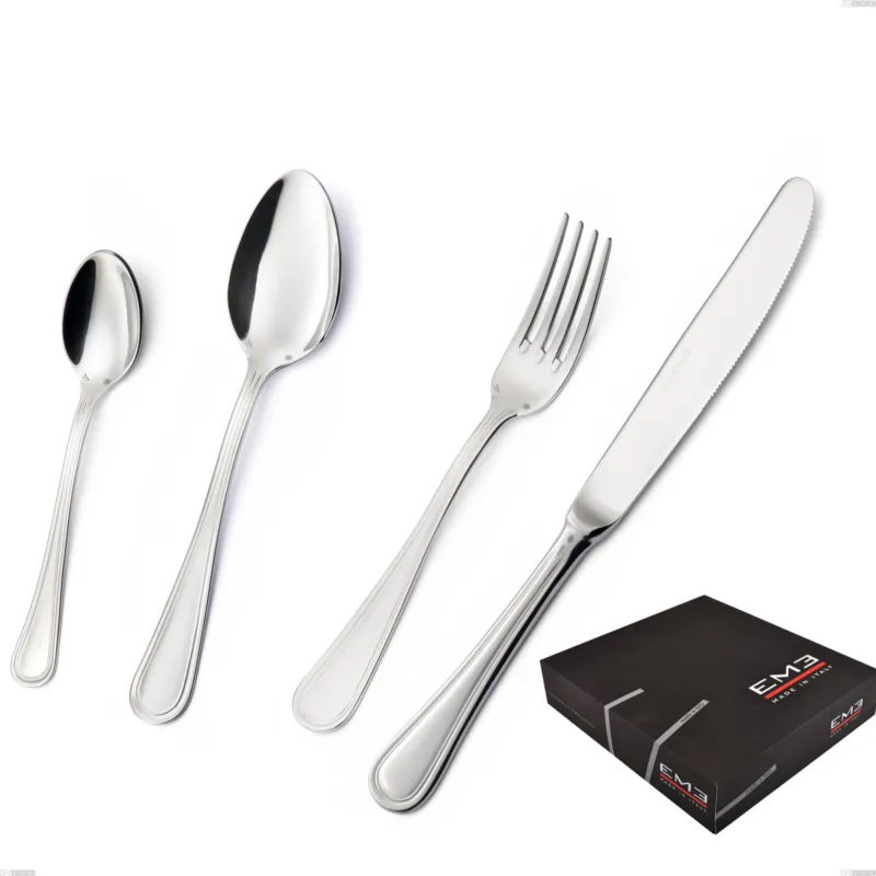 Compra Online Confezione regalo 49 pezzi Impero Argento 8 micron, Acciaio inox Aisi 304 Finitura Argentata, spessore argento 8 micron, spessore posata 3 mm Eme Posaterie