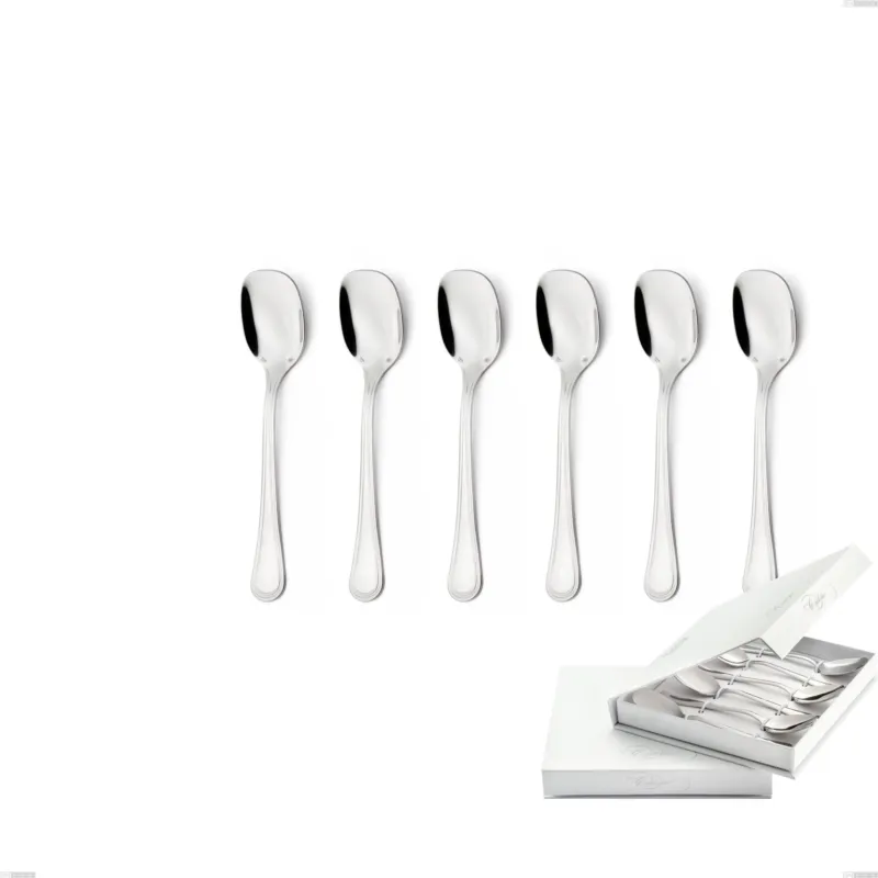 Vendita Finale Confezione a libro 6 pezzi cucchiaini gelato Impero Argento 8 micron, Acciaio inox Aisi 304 Finitura Argentata, spessore argento 8 micron, spessore posata 3 mm Eme Posaterie