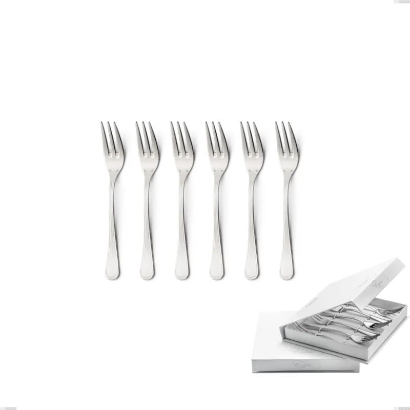 Confezione a libro 6 pezzi forchette dolce Impero Argento 8 micron, Acciaio inox Aisi 304 Finitura Argentata, spessore argento 8 micron, spessore posata 3 mm Eme Posaterie Bestseller