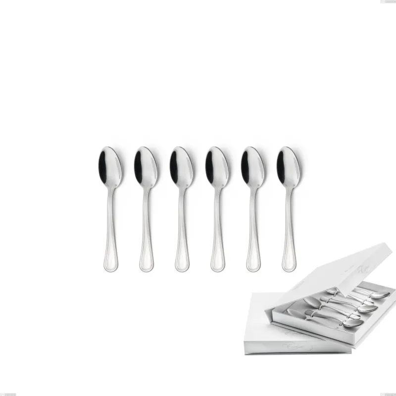 Confezione a libro 6 pezzi cucchiaino moka Impero Argento 8 micron, Acciaio inox Aisi 304 Finitura Argentata, spessore argento 8 micron, spessore posata 3 mm Eme Posaterie Consegna Rapida