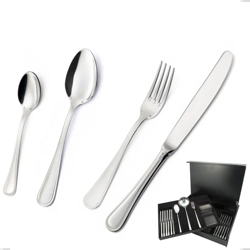 Prezzo Scontato Astuccio legno 75 pezzi Impero Argento 8 micron, Acciaio inox Aisi 304 Finitura Argentata, spessore argento 8 micron, spessore posata 3 mm Eme Posaterie
