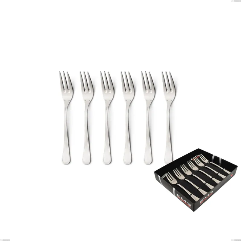 Confezione vetrina 6 pezzi forchettine dolce Impero Argento 8 micron, Acciaio inox Aisi 304 Finitura Argentata, spessore argento 8 micron, spessore posata 3 mm Eme Posaterie Nuova Collezione