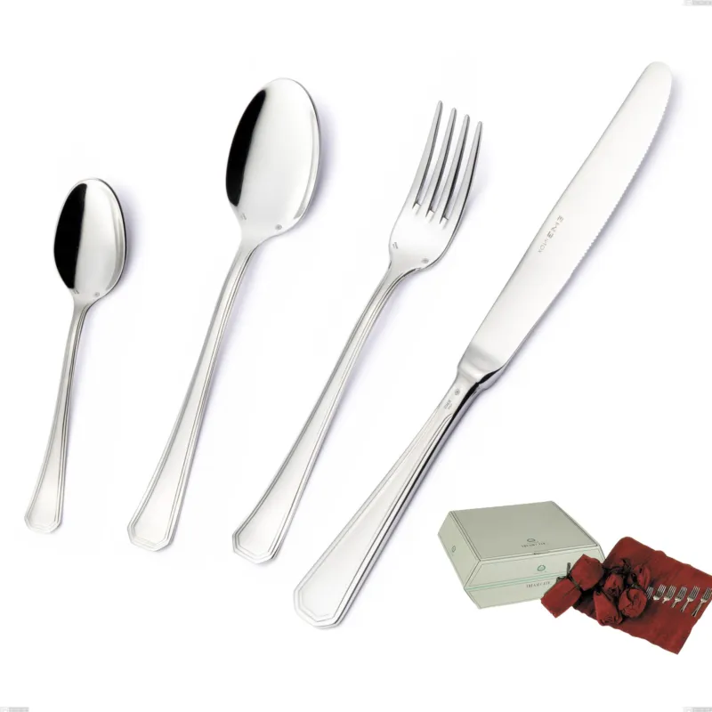 Confezione posate 75 pezzi in argento con custodia antiossidante Savoia Argento 8 micron, Acciaio inox Aisi 304 Finitura Argentata, spessore argento 8 micron, spessore posata 3 mm Eme Posaterie Offerta Limitata