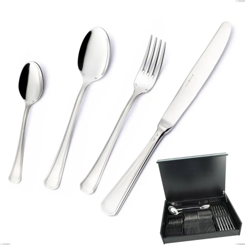 Prezzo Ridotto Astuccio legno 51 pezzi coltello manico vuoto Savoia Argento 8 micron, Acciaio inox Aisi 304 Finitura Argentata, spessore argento 8 micron, spessore posata 3 mm Eme Posaterie