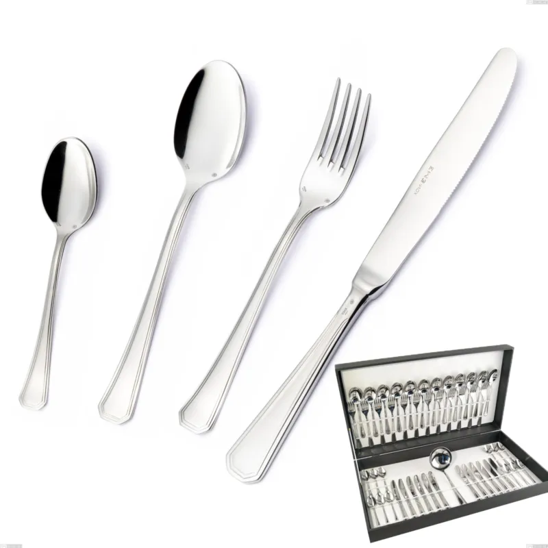 Nuova Collezione Astuccio 49 pezzi Savoia Argento 8 micron, Acciaio inox Aisi 304 Finitura Argentata, spessore argento 8 micron, spessore posata 3 mm Eme Posaterie