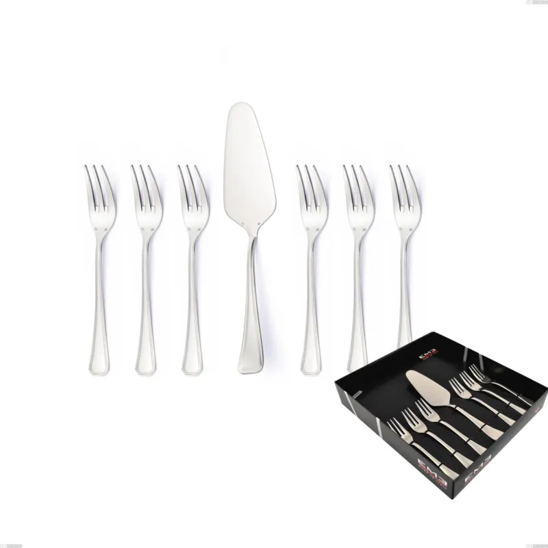 Saldi Confezione vetrina 7 pezzi dolce Savoia Argento 8 micron, Acciaio inox Aisi 304 Finitura Argentata, spessore argento 8 micron, spessore posata 3 mm Eme Posaterie