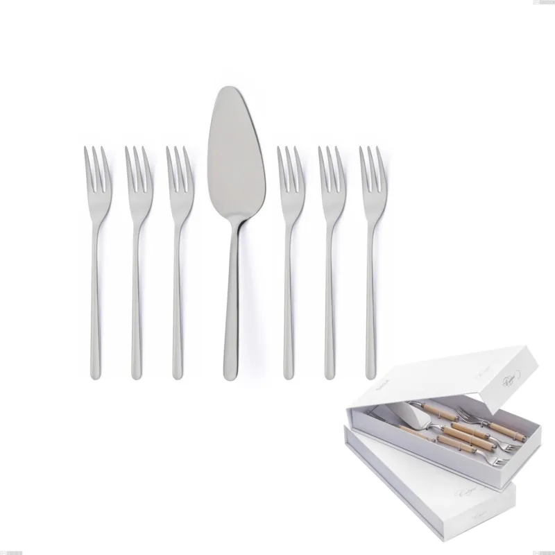 Offerta Speciale Confezione a libro 7 pezzi, forchettine più paletta dolce venice sabbiato, Acciaio inox Aisi 304 Posate sabbiate, spessore 4 mm Eme Posaterie