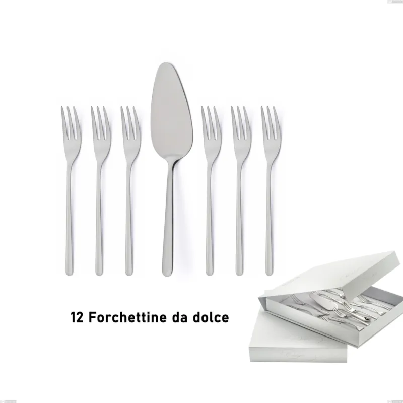 Spedizione Espresso Confezione a libro 13 pezzi, forchettine più paletta dolce venice sabbiato, Acciaio inox Aisi 304 Posate sabbiate, spessore 4 mm Eme Posaterie