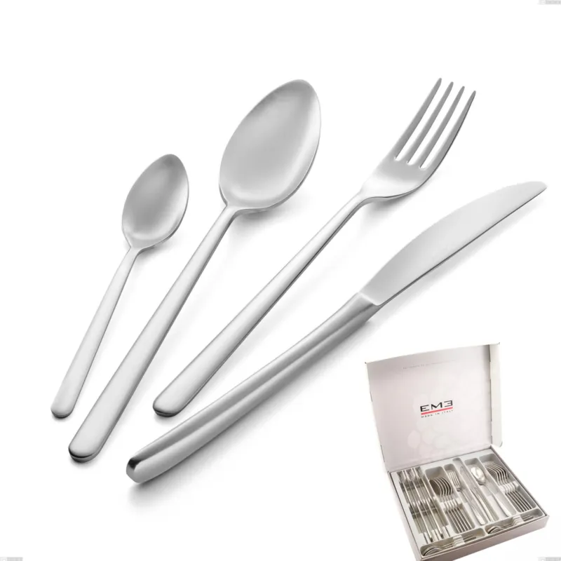 Prezzo Di Fabbrica Cofanetto 24 pezzi venice sabbiato, Acciaio inox Aisi 304 Posate sabbiate, spessore 4 mm Eme Posaterie