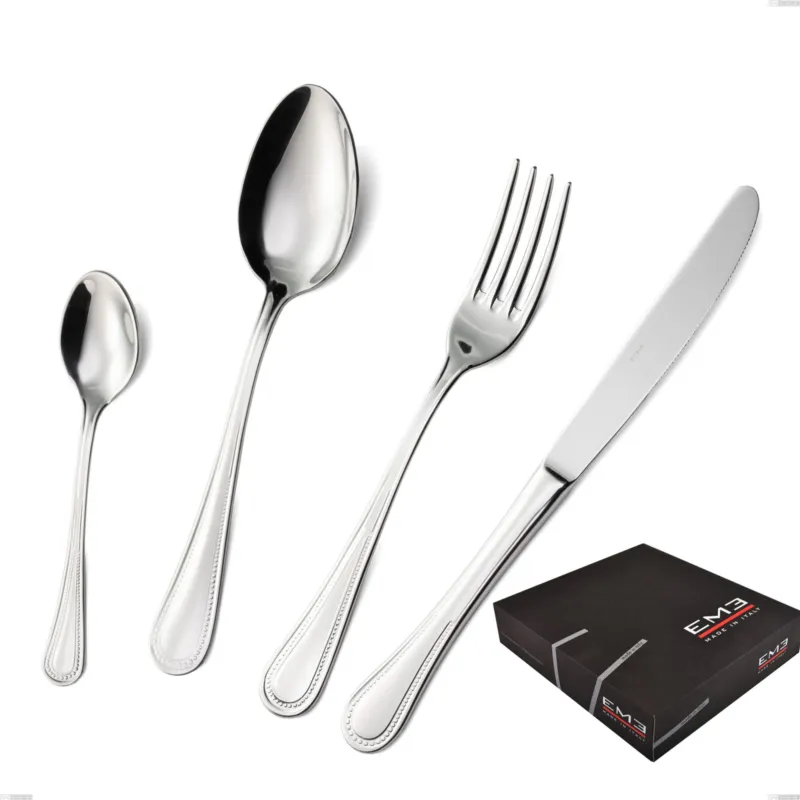 Set di posate 75 pezzi privilege in confezione regalo, Acciaio inox Aisi 304 Posate Lucide, spessore 2.5 mm Eme Posaterie Subito Disponibile