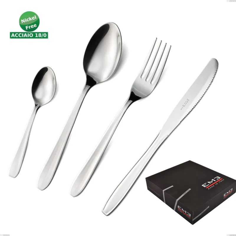 Offerta Del Giorno Confezione regalo 49 pezzi coltello economico eco, Acciaio inox Aisi 430 NIchel Free Posate Lucide, spessore 1.5 mm Eme Posaterie